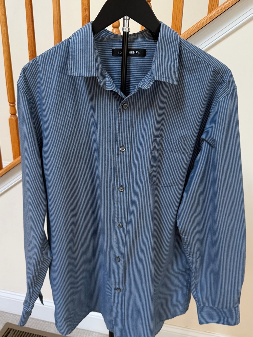 John Henry Classic Blue Pinstripe Dress Shirt — Long Sleeve